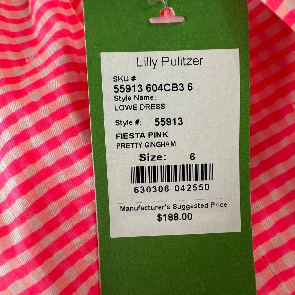 Lilly Pulitzer Lowe Dress Fiesta Pink Gingham Strapless Peplum Size 6 Strapless - Picture 4 of 9